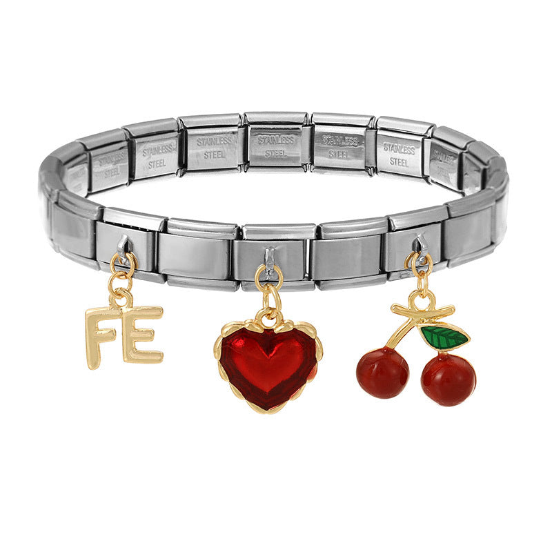 Titanium Steel Oil Dripping Bracelet with Heart Fruit Pendant