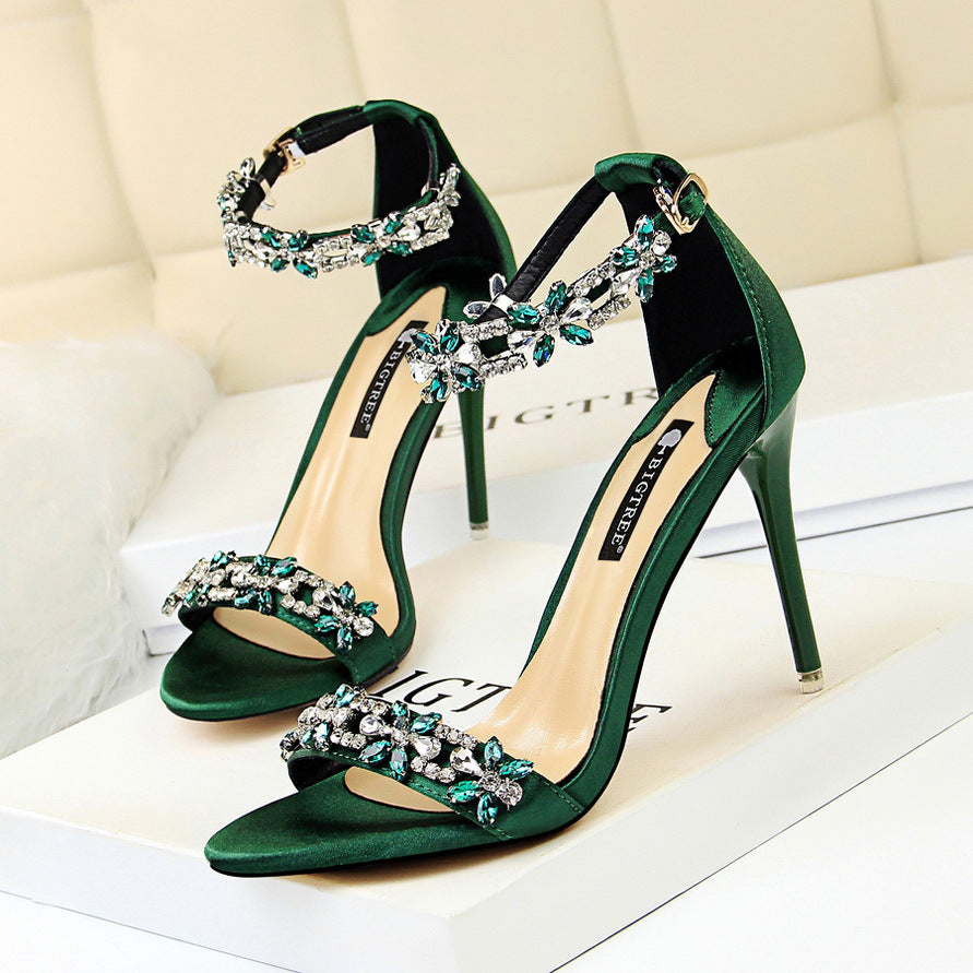 Satins Open Toe Rhinestone Strap Sandals
