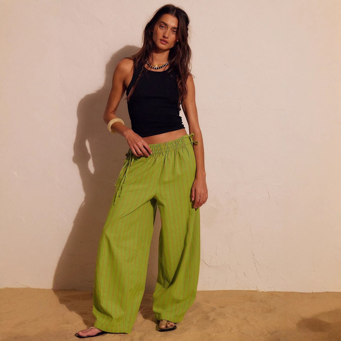 Elastic Waist Wide Leg Casual Pants