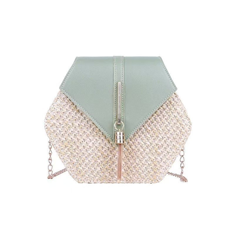 Women's Straw Woven Crossbody Bag with Tassel