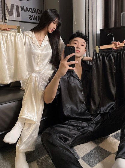 Ice Silk Couple Pajama Set Long Sleeve Home Wear