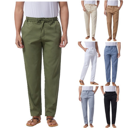 Men's Solid Color Linen Cotton Casual Pants