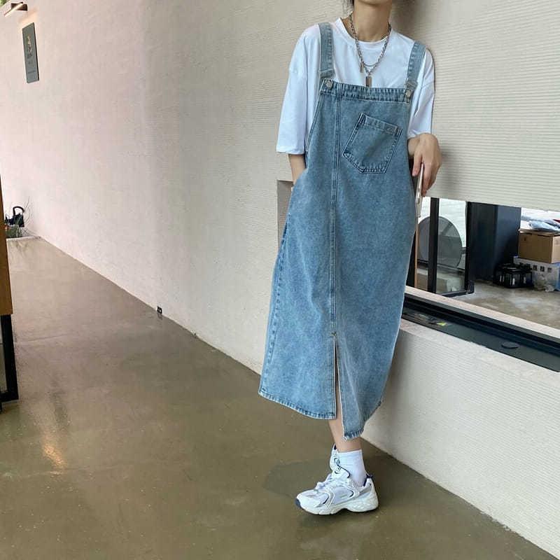 Vintage Denim Suspender Dress for Women