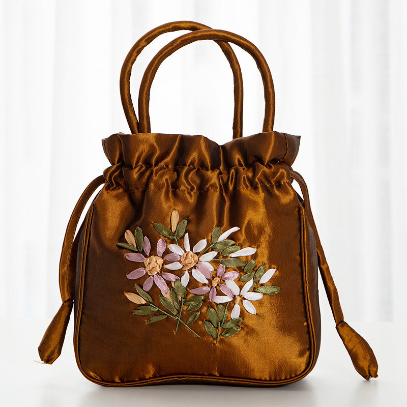 Hand-Embroidered Drawstring Bucket Bag