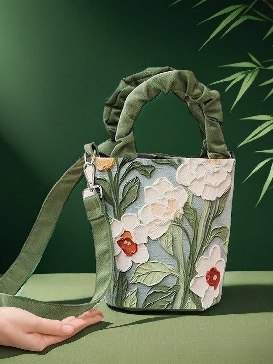 Floral Print Crossbody Bucket Bag