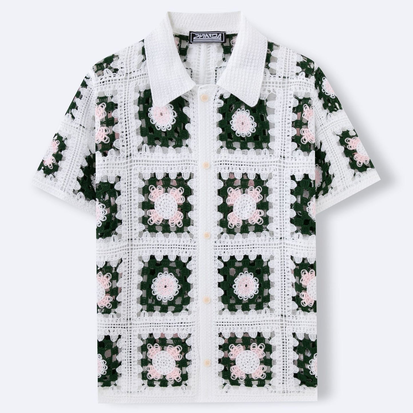 Men's Crochet Cut-Out Knit Polo Shirt
