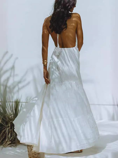 Solid Color Tie-Waist Slit Dress