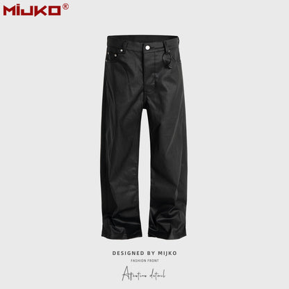 Wax Coated Straight Leg Denim Pants