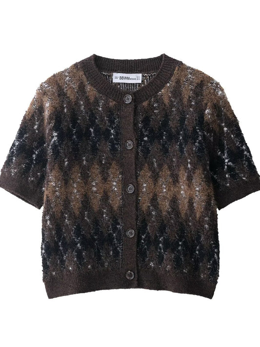 Diamond Pattern Knitted Cardigan