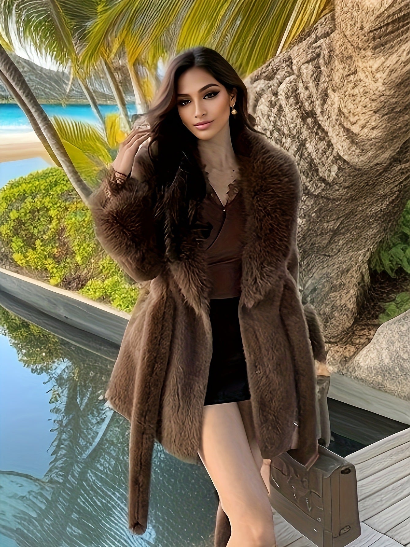 Womens Long Fur Collar Coat