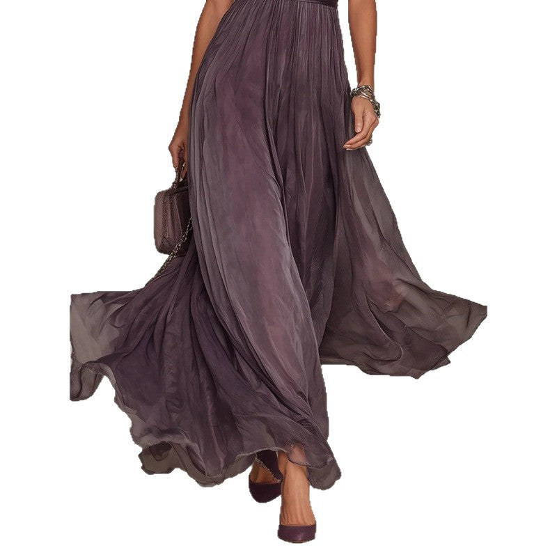 Purple Lace Trim Chiffon Dress