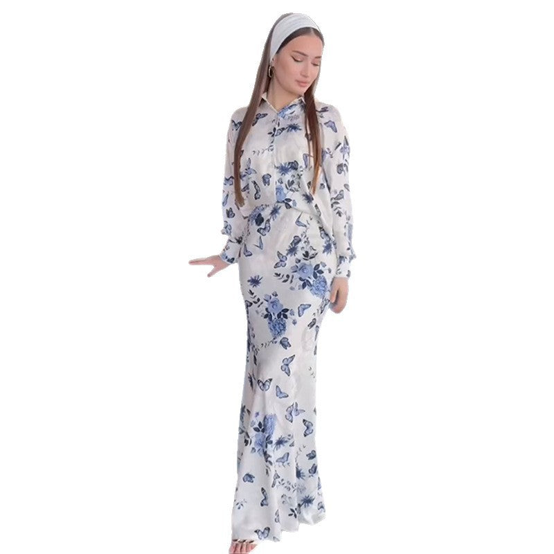 Women's Lapel Long Sleeve Printed Suit