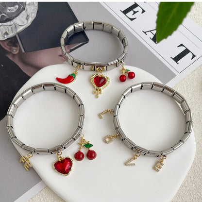 Titanium Steel Oil Dripping Bracelet with Heart Fruit Pendant