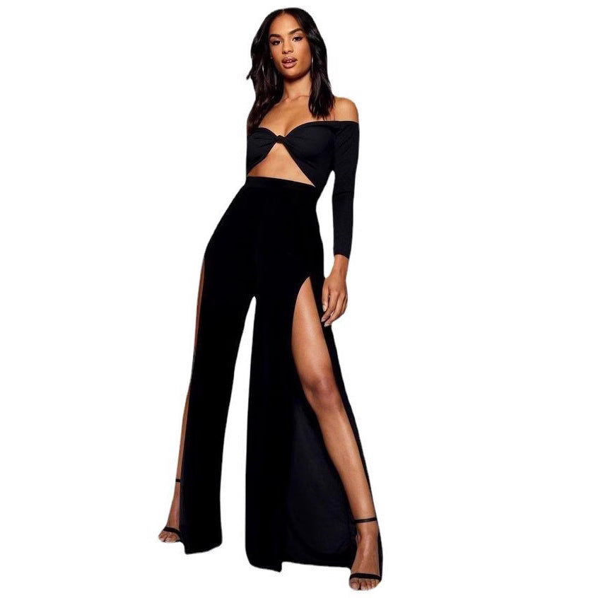 Side-slit straight-leg trousers