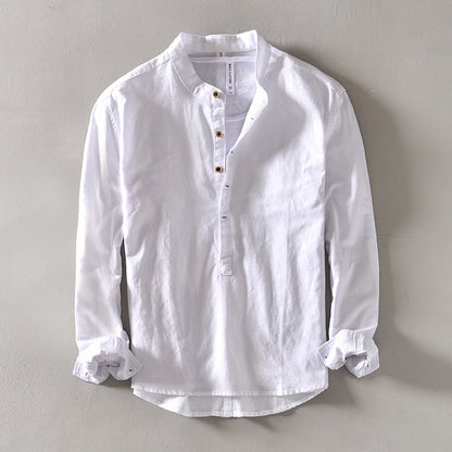 Pure Color Stand-Up Collar Pullover Cotton and Linen Lining