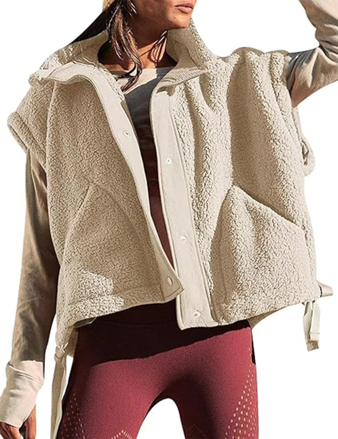 Women's Plush Fleece Button Front Vest