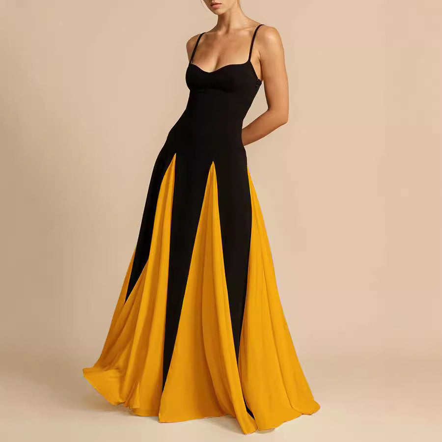 A halter dress with a large skirt hem