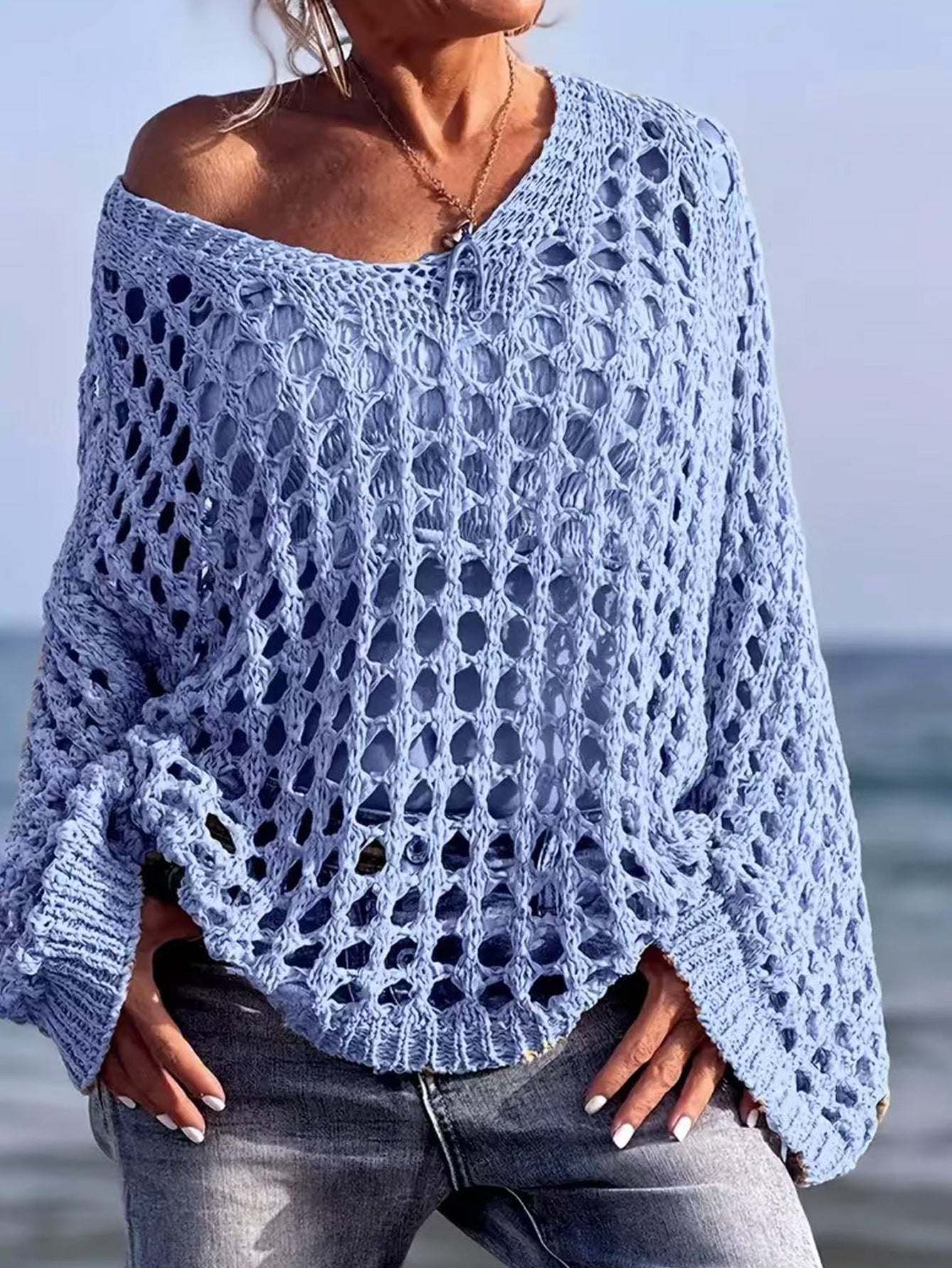 Hollow Out Knit Sun Protection Shirt