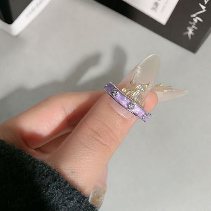 Purple Floral Adjustable Ring for Women