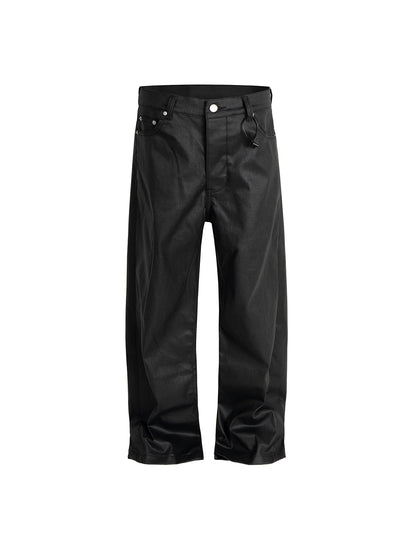 Wax Coated Straight Leg Denim Pants