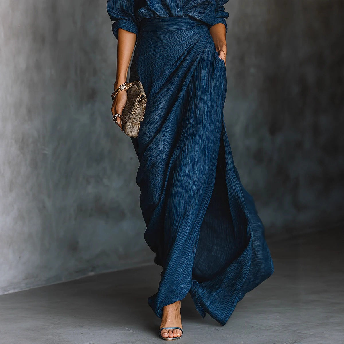 Elegant Pleated Belted Dress Set