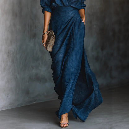 Elegant Pleated Belted Dress Set